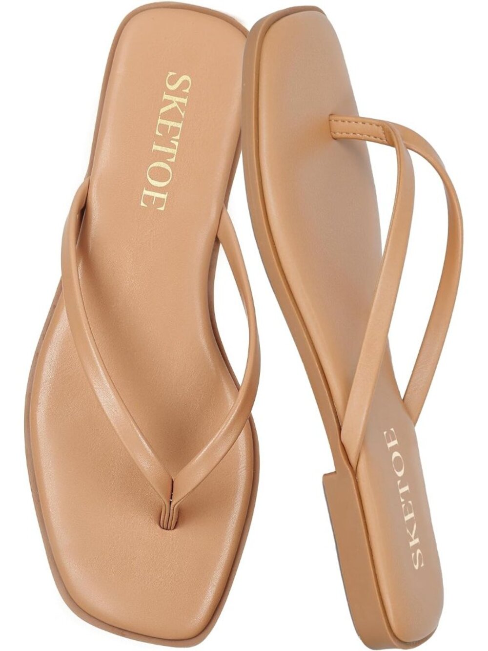 Women's Taupe Square Toe Lightweight Thong Slide Slip On Flip Flop Sandal Shoes